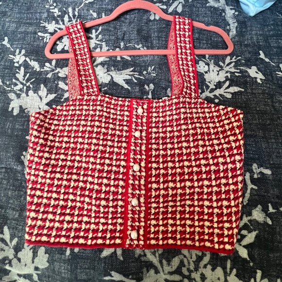 Sandro Red and Cream Checkered Crop Top - Picture 1 of 11